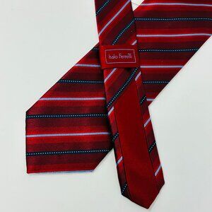 Italo Ferretti Repp Stripe Silk Tie Red Blue Hand Made Italy